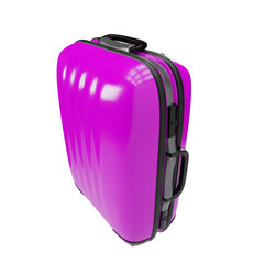 3D rendered bright pink hard-shell suitcase with wheels, isolated on transparent background.