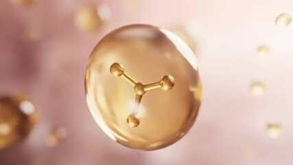 Golden molecular sphere on a soft pink backdrop