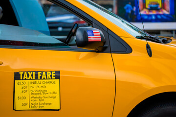 american flag on new york taxi