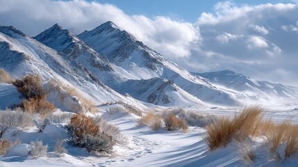 Snow Covered Mountains Under Dramatic Daylighting
