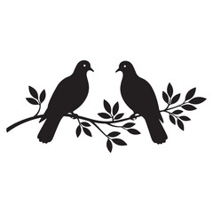 Pigeon Silhouette Illustration – Pair of Birds Sitting on Branch Vector