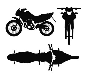 Motorcycle Silhouette Icon Set Side, Front, Back, and Top View on White Background