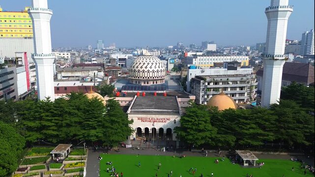 a aerial footage of great mosque bandung in bandung, west java 