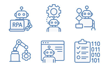 Robotic process automation icons for workflow, data processing, and business operations