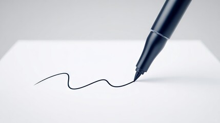 Fototapeta premium Black pen creating a smooth, flowing line on a blank sheet of paper, showcasing the art of writing and drawing with precision and creativity in a minimalist setting