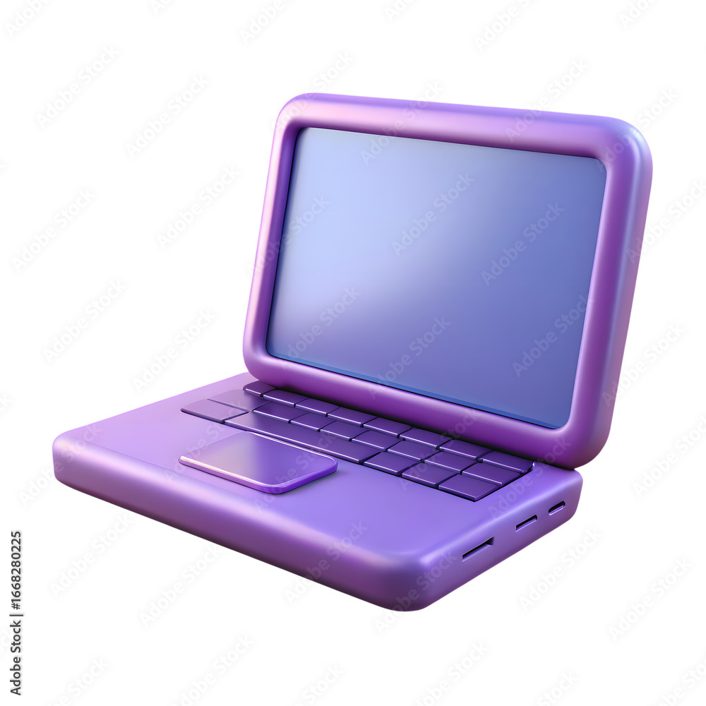 Aufkleber modern purple plastic 3d laptop open showing screen and keyboard in a studio setting transparent bac