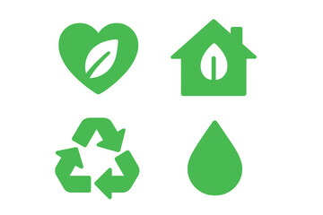 Obraz premium Green eco icons for nature, home, recycling, and water conservation