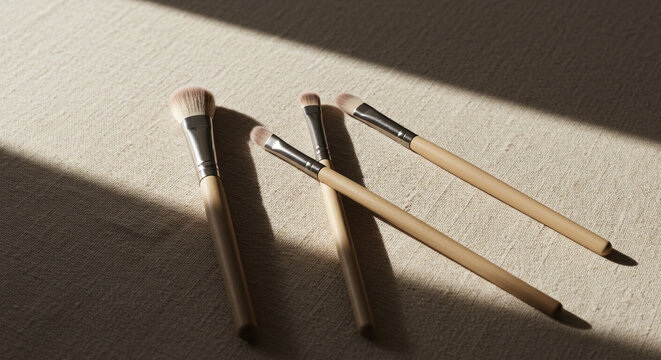 Elegant makeup brush set bathed in natural light for beauty blog or cosmetic advertising campaigns now