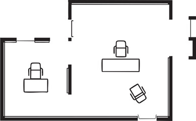Office floor plan vector: top view layout with desk and chairs eps silhouette
