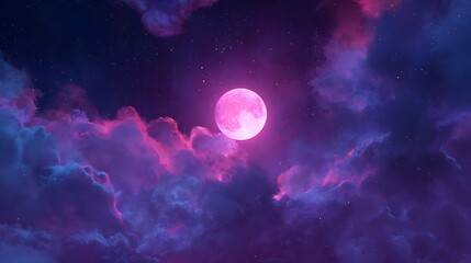 Obraz premium Mystical glowing orb illuminating a dreamy purple night sky with ethereal clouds