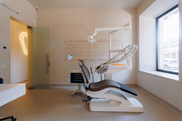 The modern design of the dental clinic interior features advanced equipment for patient care