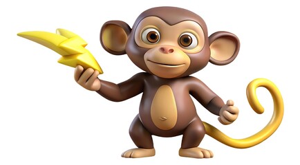 Cartoon monkey holding a yellow lightning bolt toy