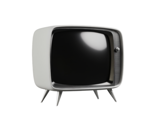 Vintage retro black and white television with antennas and tuning knob