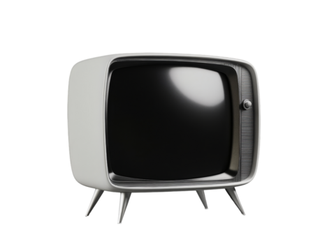 Vintage retro black and white television with antennas and tuning knob