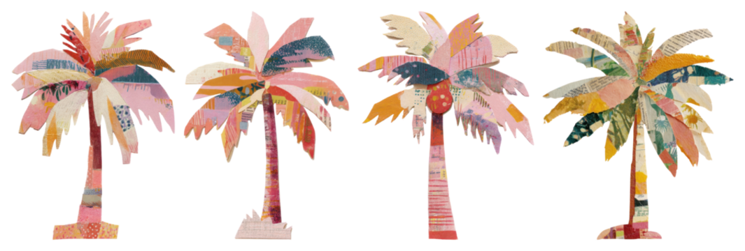 PNG Colorful abstract palm tree collage, element set on transparent background - Powered by Adobe