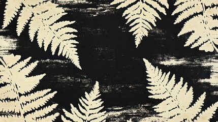 Decorative fern print on textured fabric. Possible use textile design, wallpaper, background