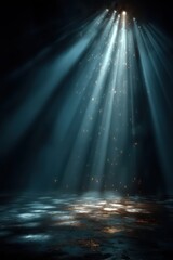 Ethereal light rays illuminating particles in a dark atmospheric setting