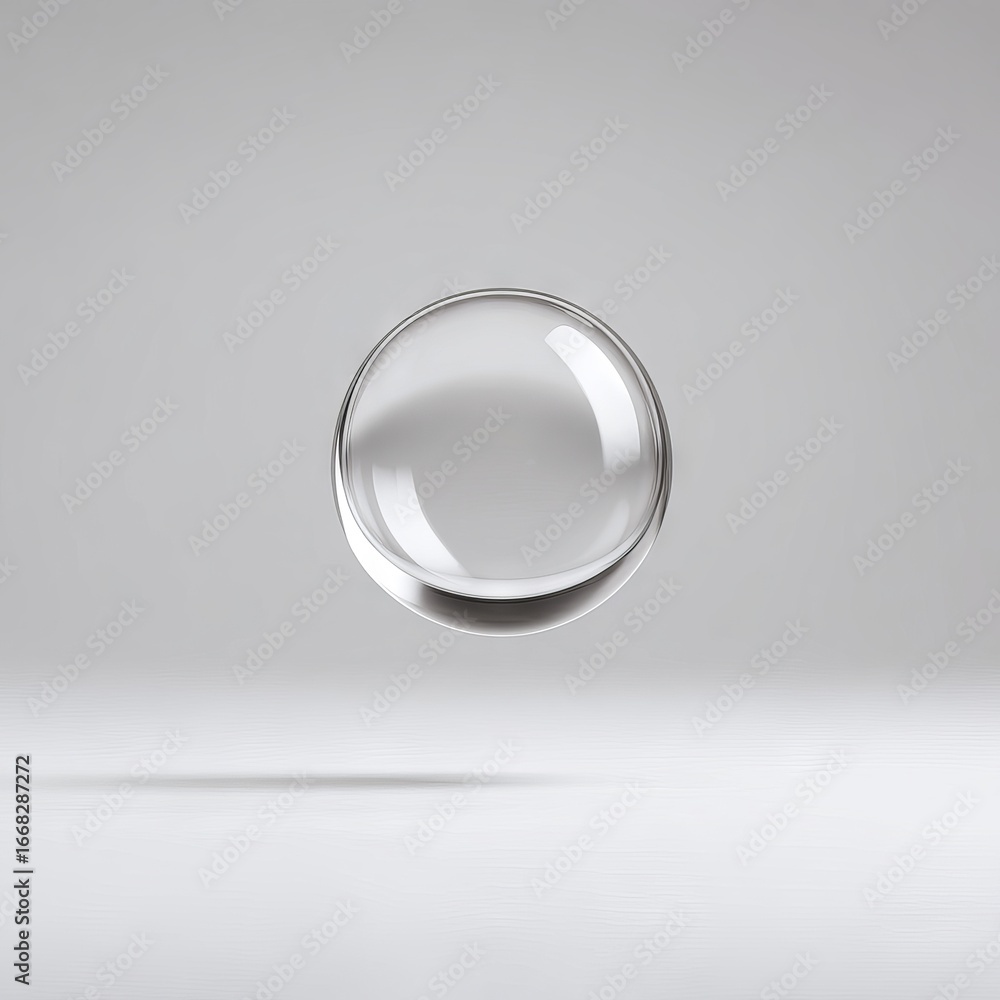 Aufkleber transparent glass sphere floating in mid-air, casting a soft shadow on a smooth surface, creating an