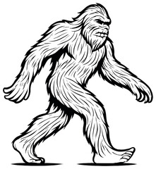 Bigfoot silhouette vector: mysterious cryptid, sasquatch illustration, monochrome design