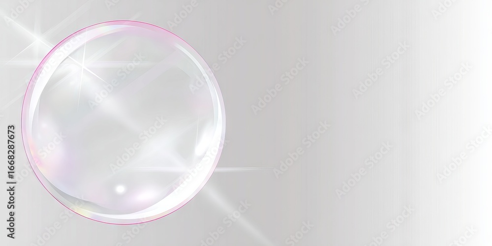 Poster transparent soap bubble floating gracefully against a soft gradient background, reflecting light and