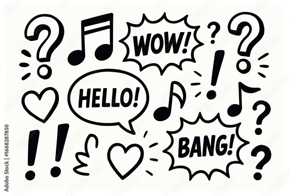 Poster pop art symbols vector: expression icons for design - comic style graphics collection