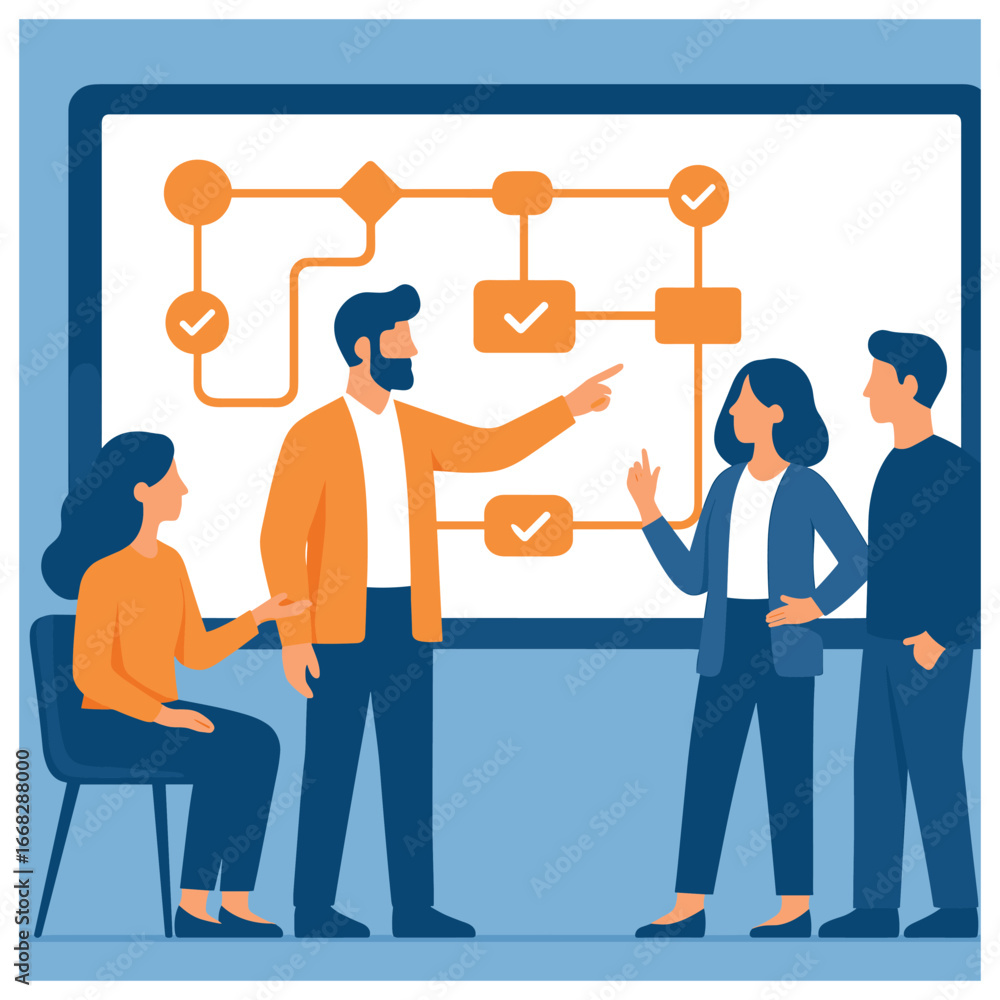Poster strategic workflow vector: simplified planning, efficient team collaboration, process design