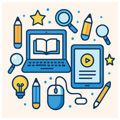 Educational tools vector: digital learning concepts for online studies and remote education