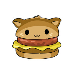 Cute cheese burger cat vector cartoon illustration.