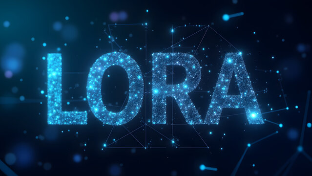 Futuristic LORA Text with Digital Particles and Network Visualization