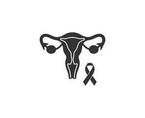 Uterus and awareness ribbon isolated on white background.
