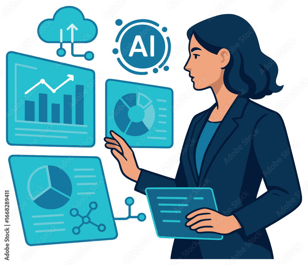 Aufkleber futuristic business vector: ai-driven analytics and data visualization concepts