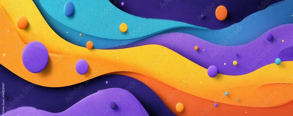 Poster abstract colorful composition with flowing shapes and circular objects
