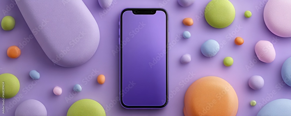 Poster modern smartphone on a vibrant colorful background with textured elements