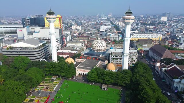 a aerial footage of great mosque bandung in bandung, west java 