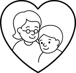 Heart Outline with Grandparents Inside Illustration.