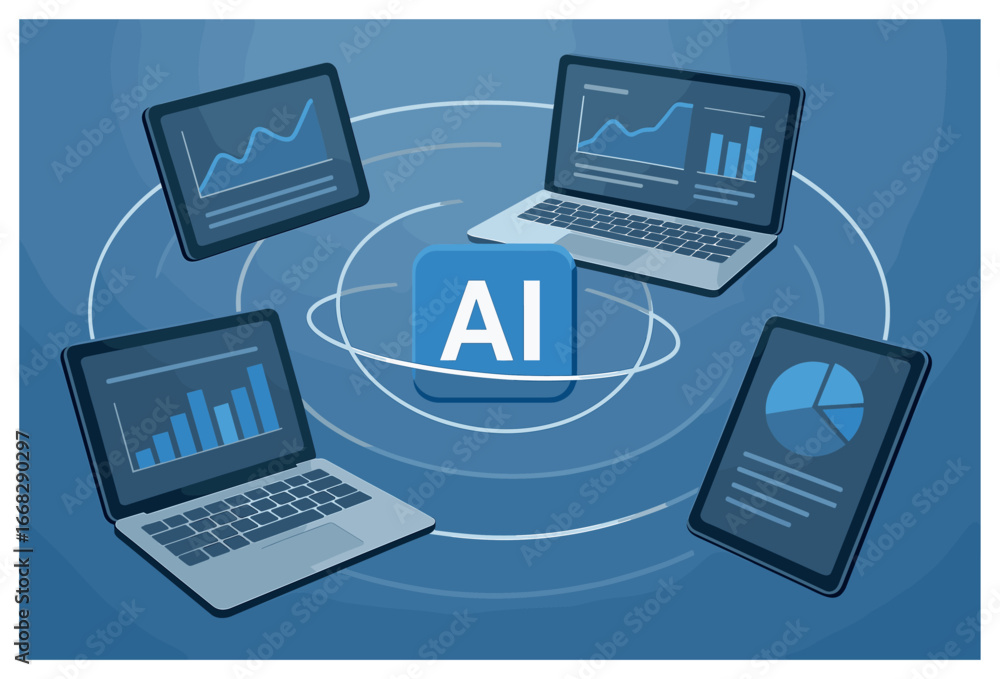 Aufkleber ai technology vector: artificial intelligence trends and data analysis in computing