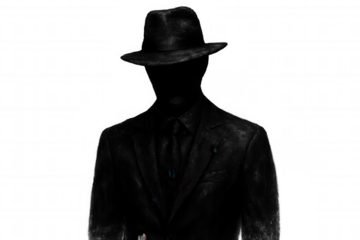 Faceless businessman in suit and hat with transparent background, suggesting mystery, secrecy, or anonymity