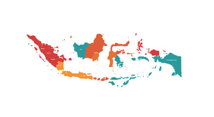 Obraz premium Vibrant political map of Indonesia showcasing regions and provinces in bright, modern colors for presentations
