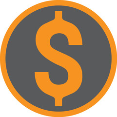 Orange dollar sign on a dark gray circle with orange border