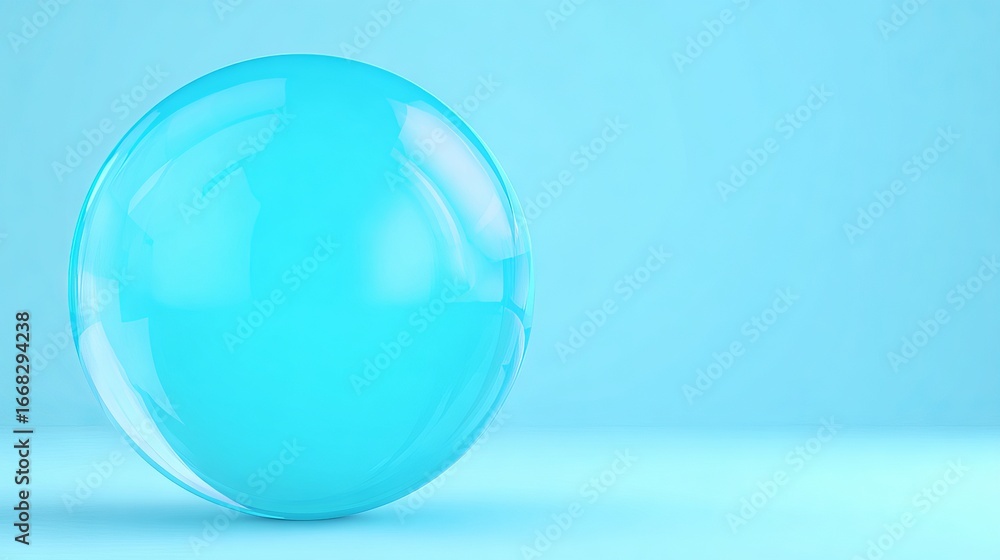 Aufkleber transparent blue sphere resting on a soft gradient background, showcasing reflections and light play