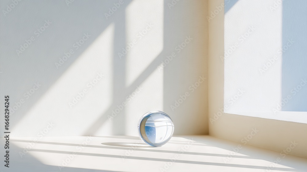 Aufkleber minimalist composition featuring a round object on a smooth surface, illuminated by soft natural lig