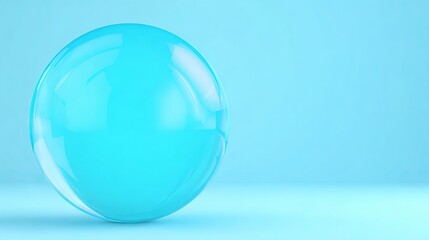 Transparent blue sphere resting on a soft gradient background, showcasing reflections and light play, creating a serene and calming atmosphere for design purposes