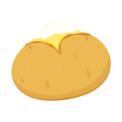 Baked potato with melted butter and herbs. Vector illustration cartoon flat icon isolated on white. Potato roasted.
