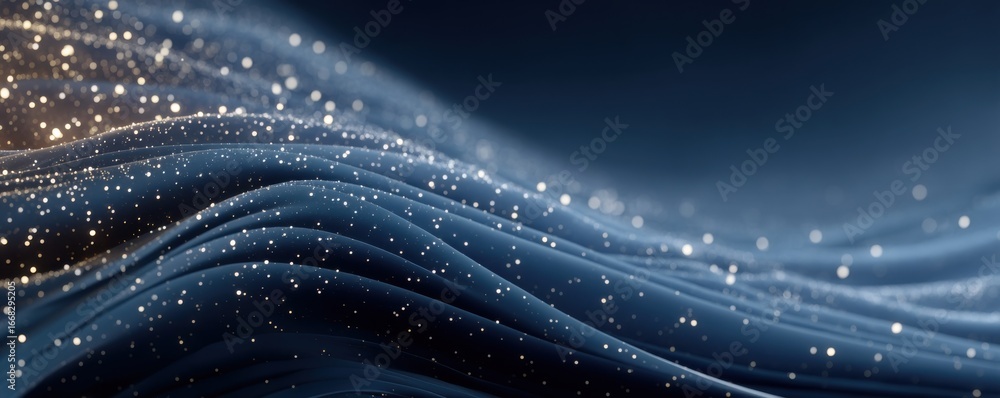 Poster abstract waves with floating particles and a calm blue color palette