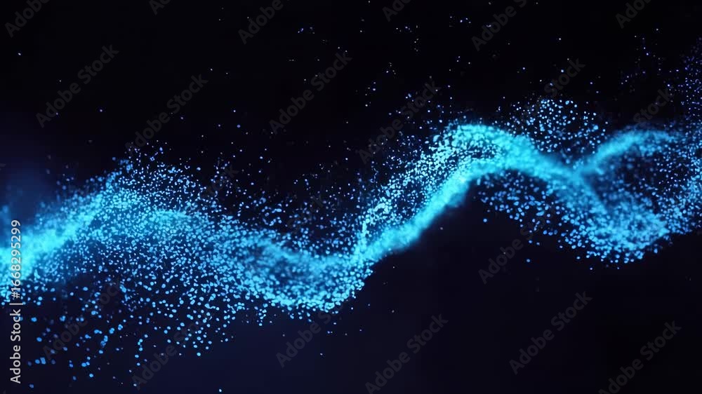 Aufkleber luminescent particle stream cascading through dark digital environment, generating intricate network