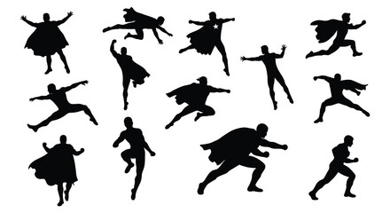 Silhouettes of people dancing in various poses and movements