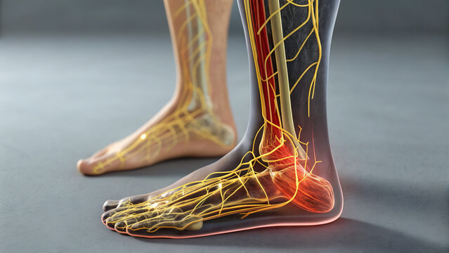 Restless Legs Syndrome (RLS) Highlighted Nerves Showing Neurological Discomfort and Leg Pain