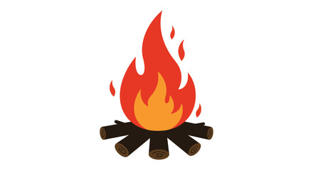 A cartoon campfire with flames burning on a pile of logs