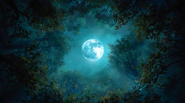 Enchanting mystical forest scene with a glowing orb at night - Powered by Adobe