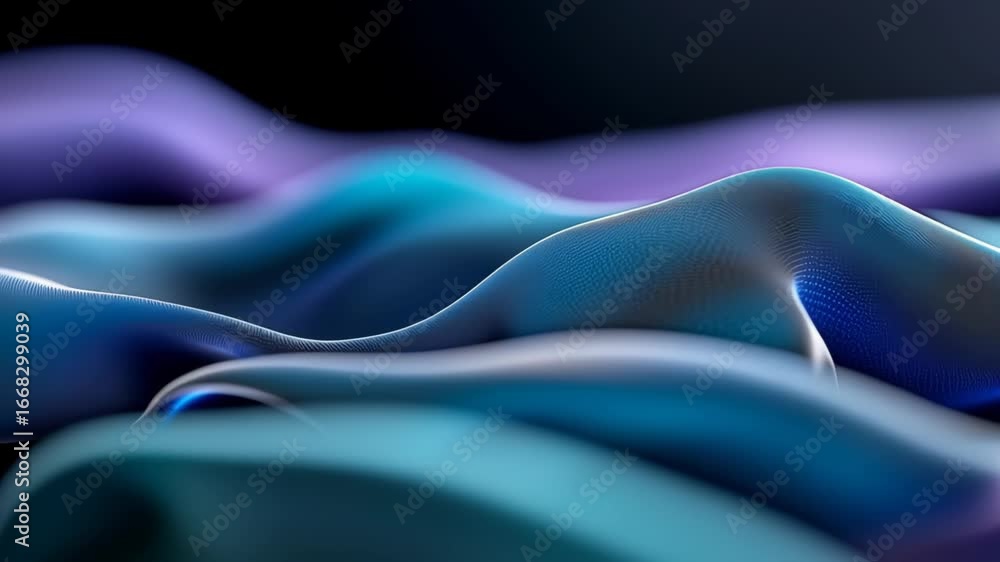 Poster undulating soft fabric with dotted texture creating abstract blue purple waves, generating dynamic v